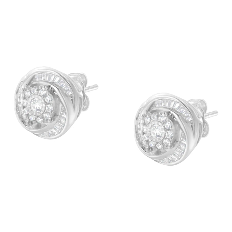 Sterling Silver 3/4 Cttw Round Diamond Love Knot Earring