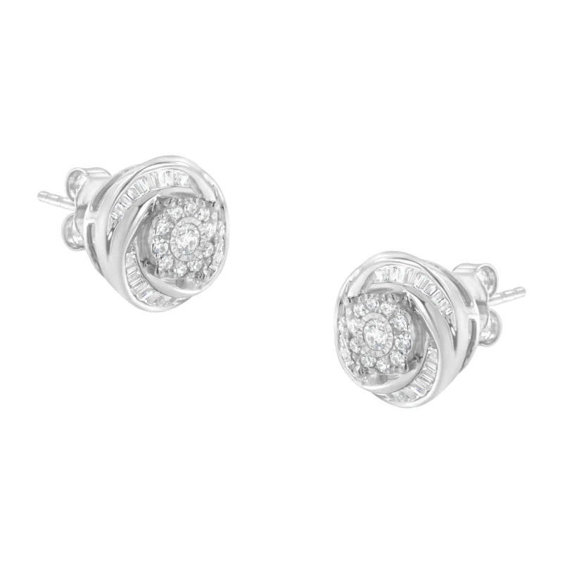 Sterling Silver 3/4 Cttw Round Diamond Love Knot Earring