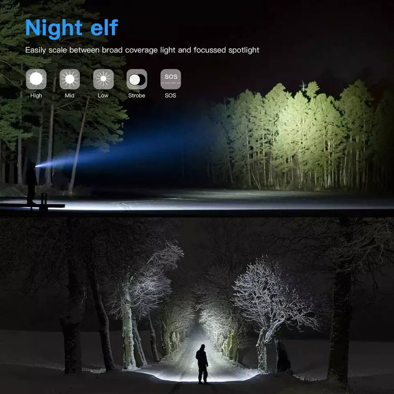 Bright 90000LM LED Tactical Flashlight 5 Modes Zoomable Torch Searchlight
