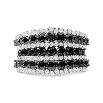 Black & White Sterling Silver Diamond Ring– Elegant & Modern