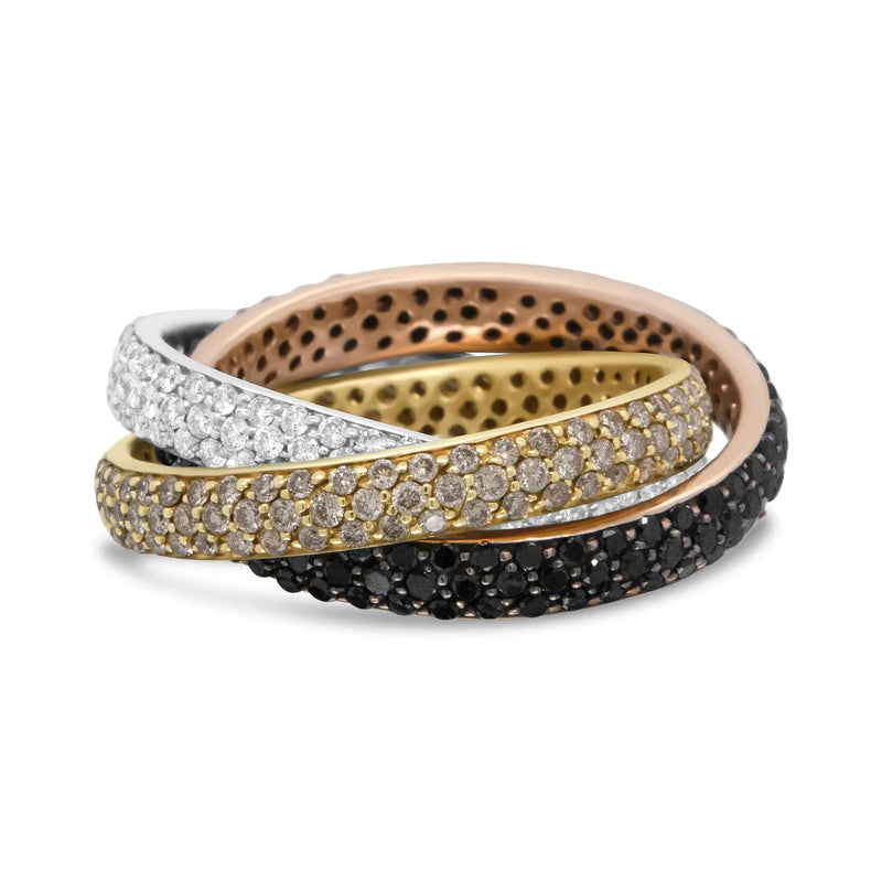18K Gold Diamond Interlocking Stackable Band Ring Set