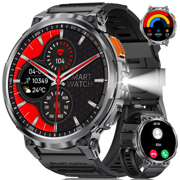FOXBOX HD Tactical Smartwatch with LED Flashlight & Fitness.