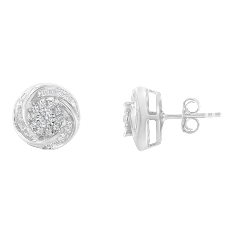 Sterling Silver 3/4 Cttw Round Diamond Love Knot Earring