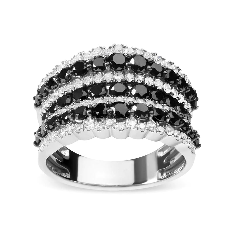 Black and white-Sterling Silver Ring with Diamonds