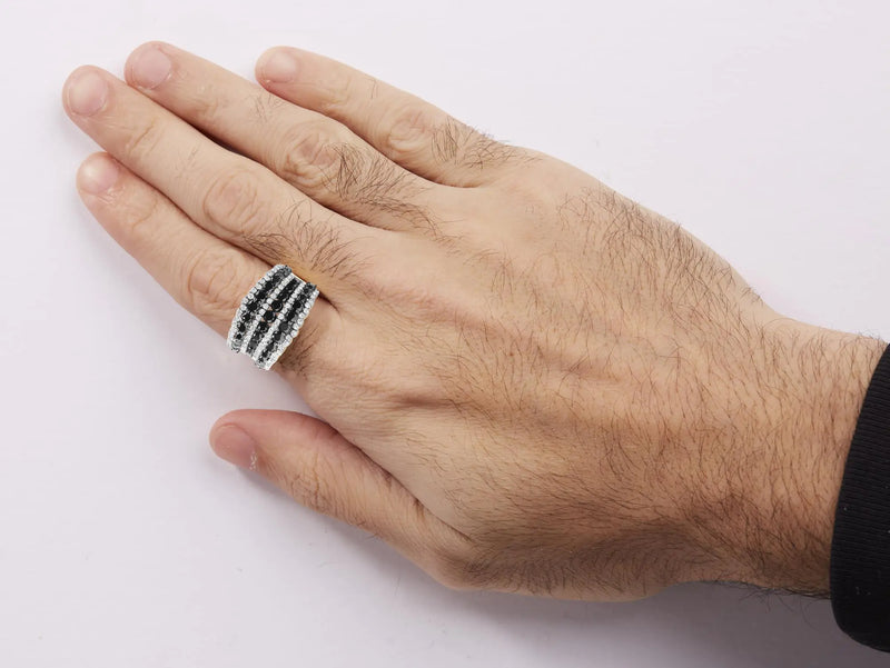 Black and white-Sterling Silver Ring with Diamonds