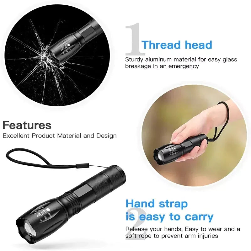 Bright 90000LM LED Tactical Flashlight 