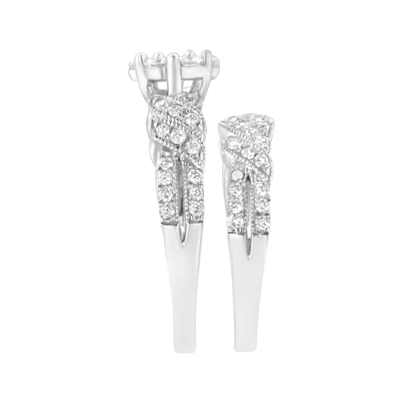 Silver Diamond Engagement Ring and Band Set