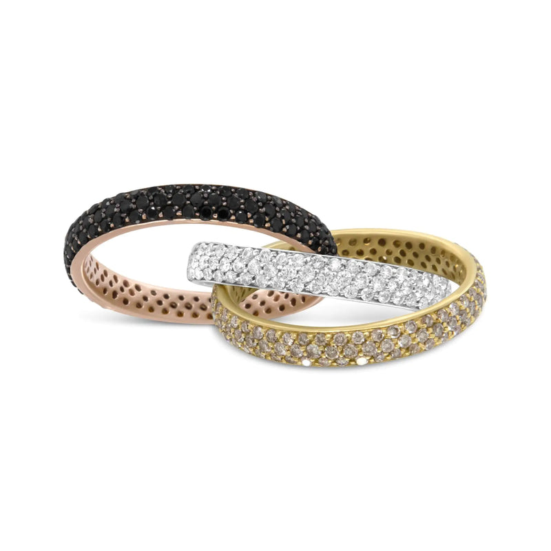 18K Gold Diamond Interlocking Stackable Band Ring Set