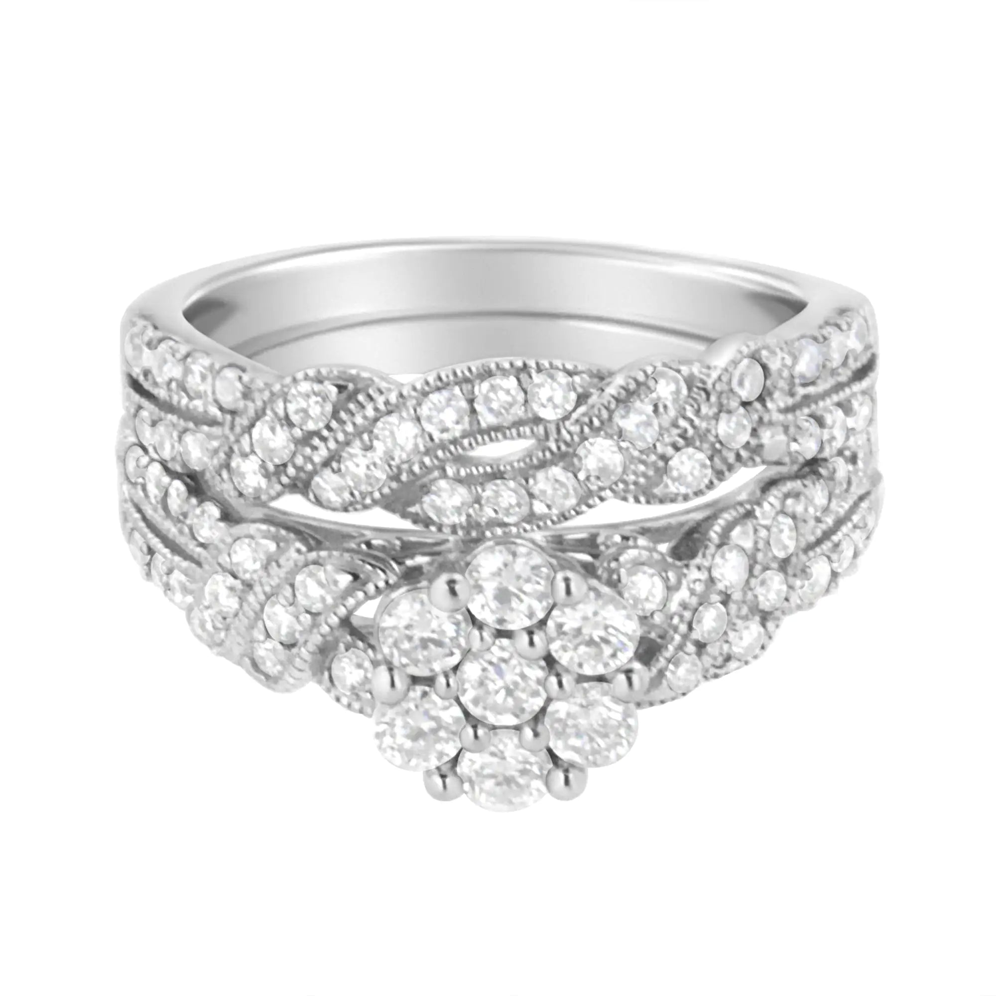 Silver Diamond Engagement Ring Band Set