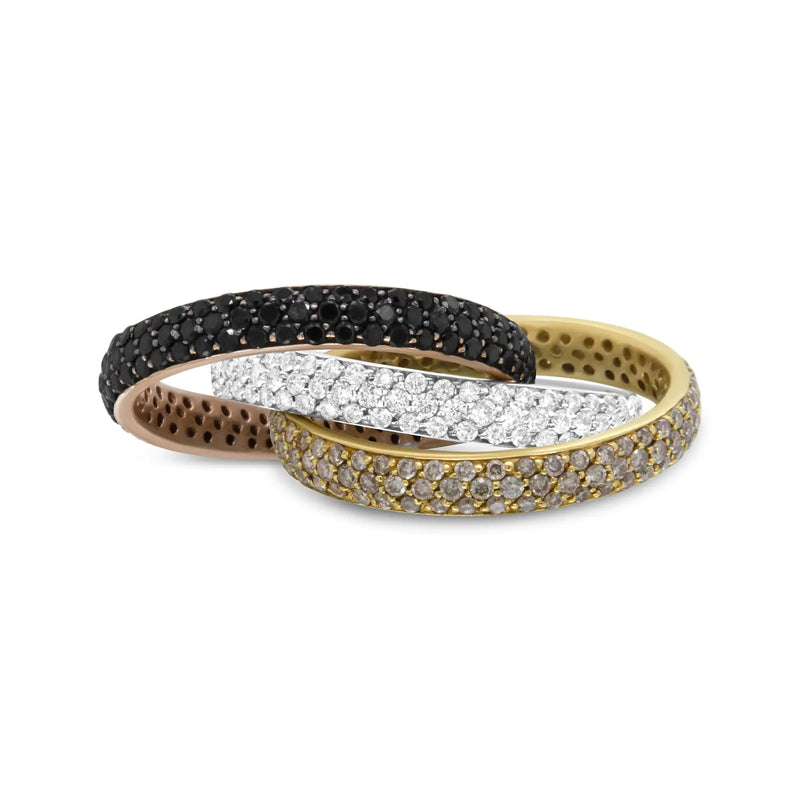 18K Gold Diamond Interlocking Stackable Band Ring Set