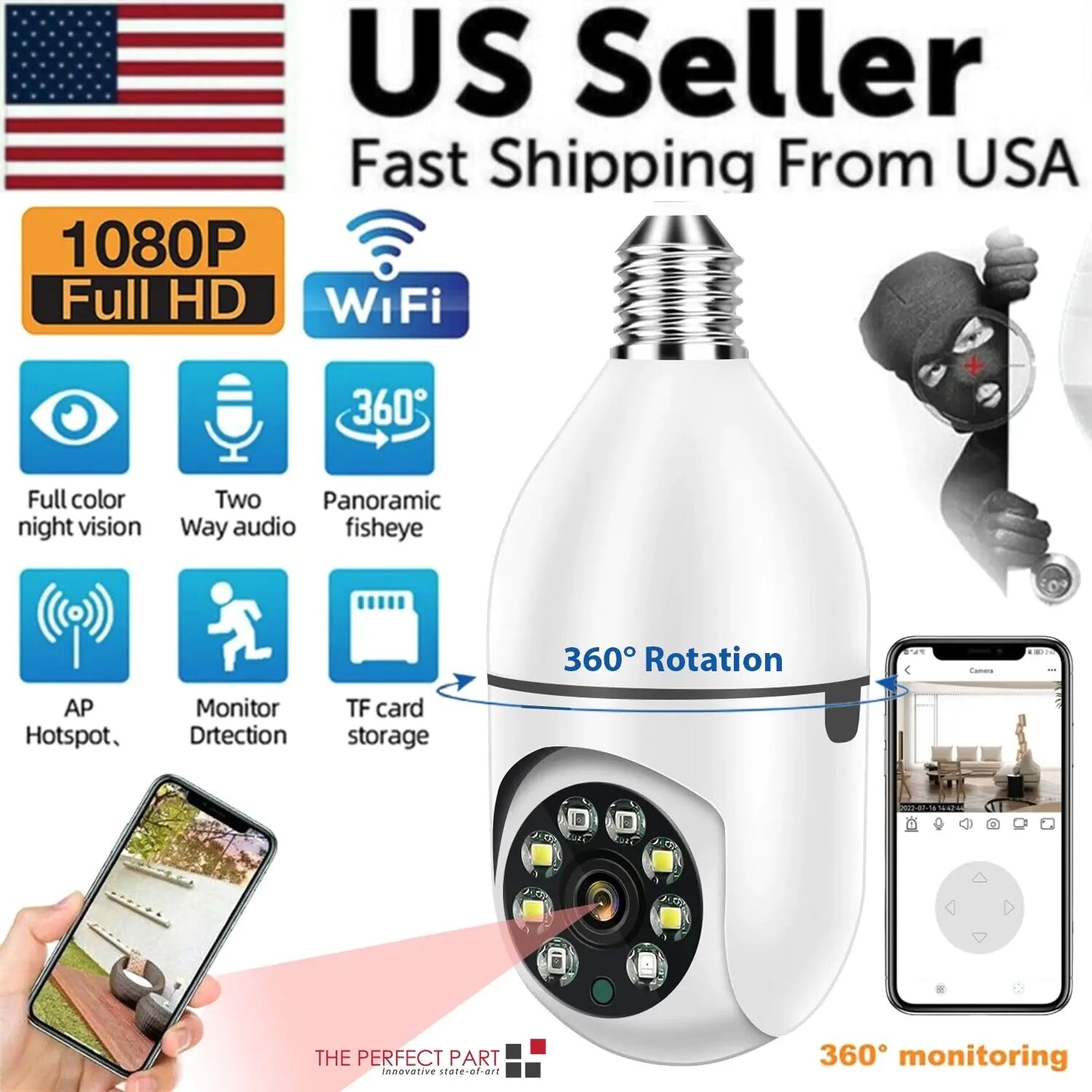 360° Wireless Light Bulb Security Camera